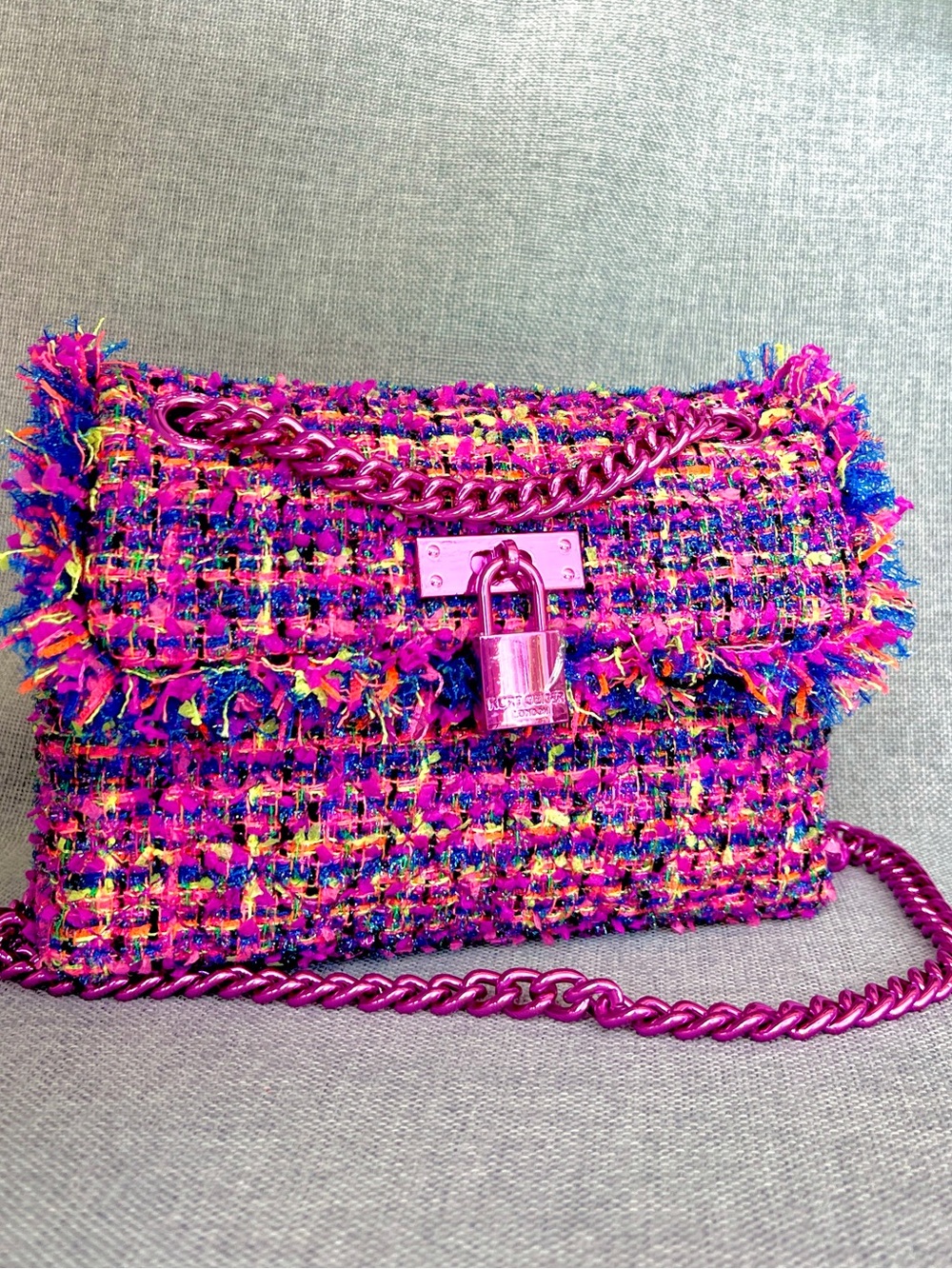 Kurt Geiger London Brixton Pink Tweed Padlock Mini Convertible Crossbody Bag NWT